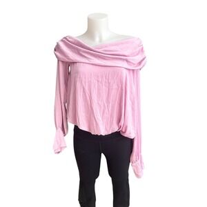 Free People Jenna Off the Shoulder Satin Pullover Top Small Moonlight Orchid New